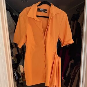 Jacquemus Vibrant Orange Draped Button-Up Dress
